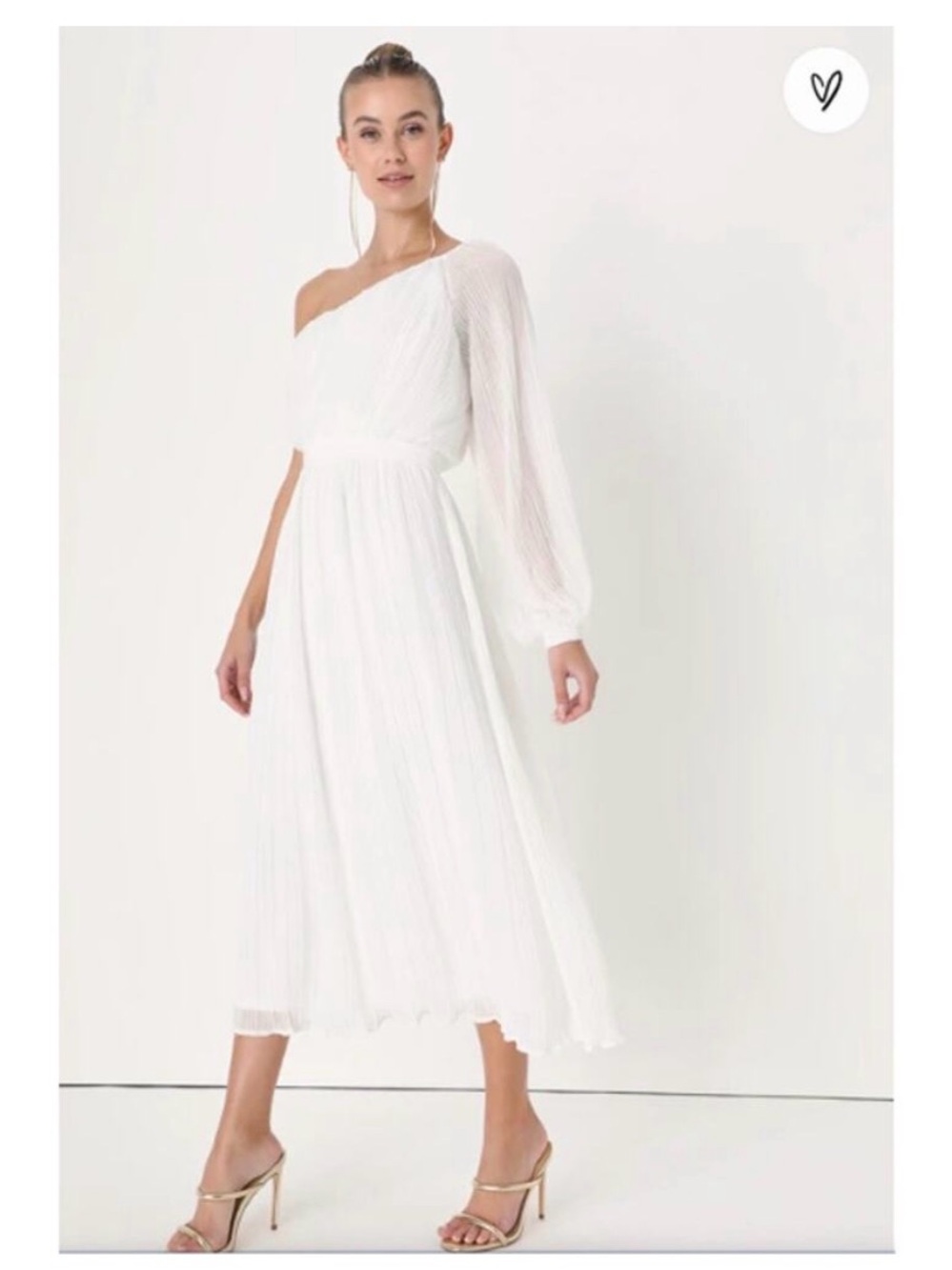 Lulu's White One-Shoulder Pleated Midi Dress